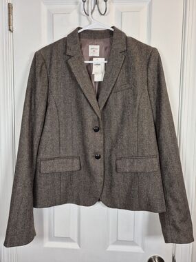 ​GAP NWT The Academy Blazer Brown Herringbone Tweed Jacket Size 10